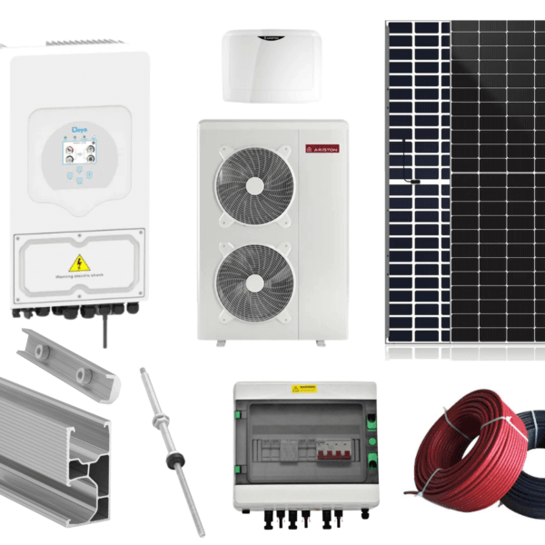 Kit Pompa De Caldura Monobloc Ariston Nimbus Pocket 120 M-T NET R32 + Kit Sistem Fotovoltaic Trifazat 12kw Fara Stocare, Invertor Hibrid Deye 12kw, 27 Panouri Canadian Solar 455W Cu Montaj Inclus