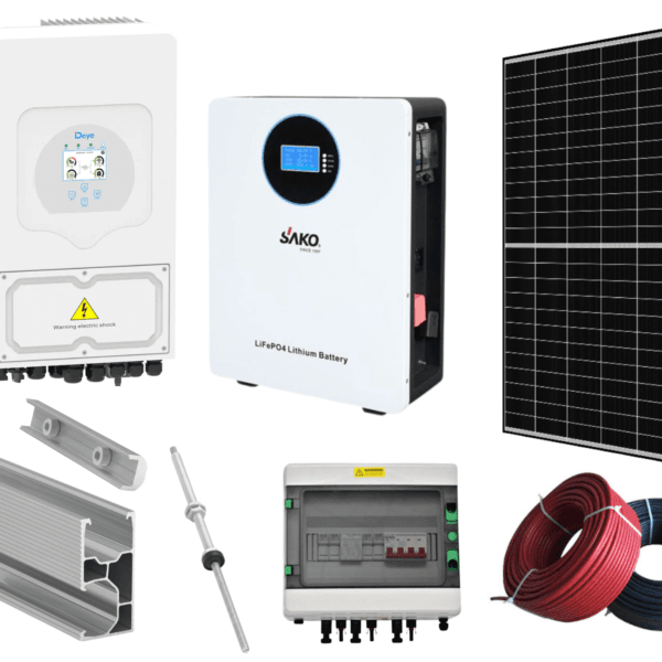 Kit Sistem Fotovoltaic Monofazat 16kw Cu Stocare, Invertor Hibrid Deye de 16kw, 35 Panouri Canadian Solar 455W, Baterie SAKO LiFePo4 10KW