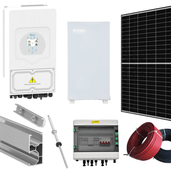 Kit Sistem Fotovoltaic Monofazat 6kw Cu Stocare, Invertor Hibrid Deye de 6kw, 13 Panouri Canadian Solar 455W, Baterie LiFePo4 V-Tac 10.24kw